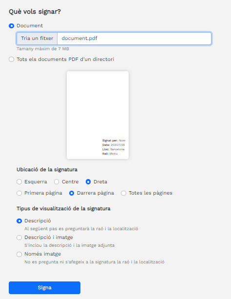 Pantalla inicial de signatura